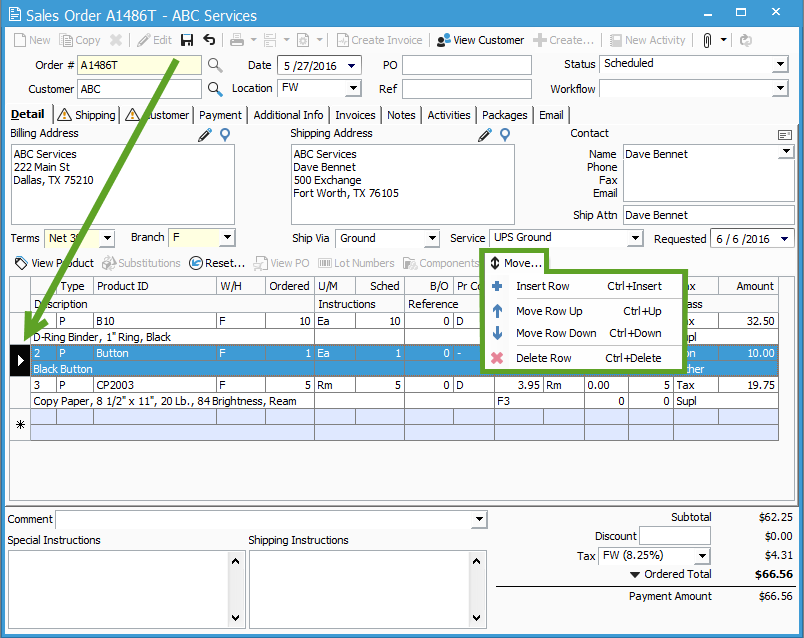 Inserting, moving and deleting rows on Sales and Purchase order windows.