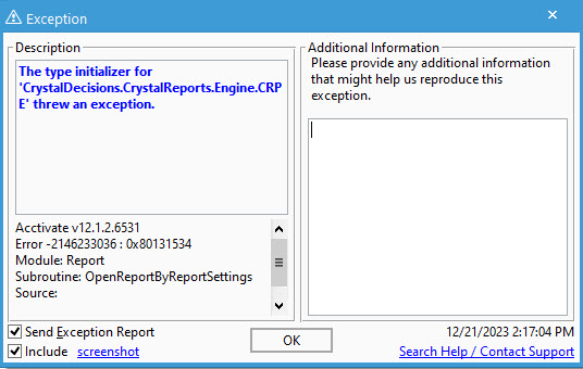 Could not load file or assembly CrystalDecisions
