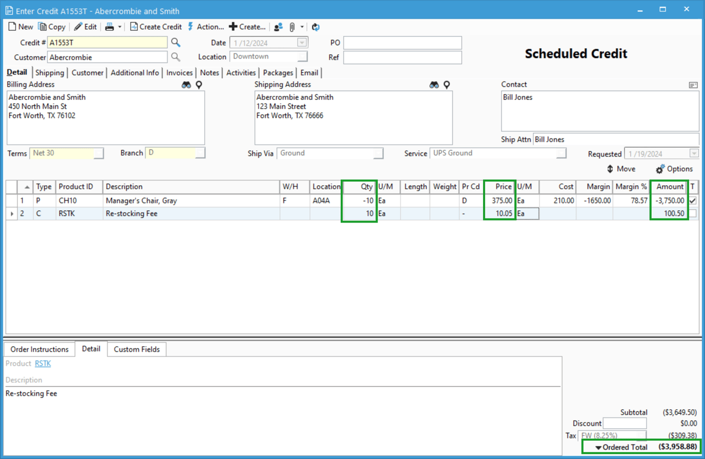 Charging A Restocking Fee On Credit Memos