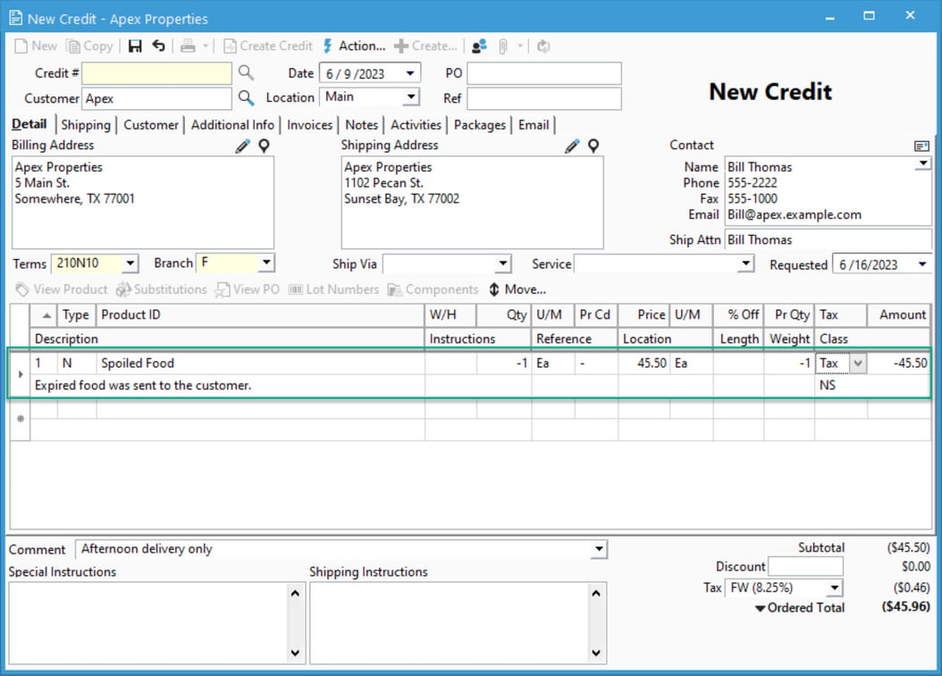 Handling Credit Memos where product is exchanged or will not be returned.