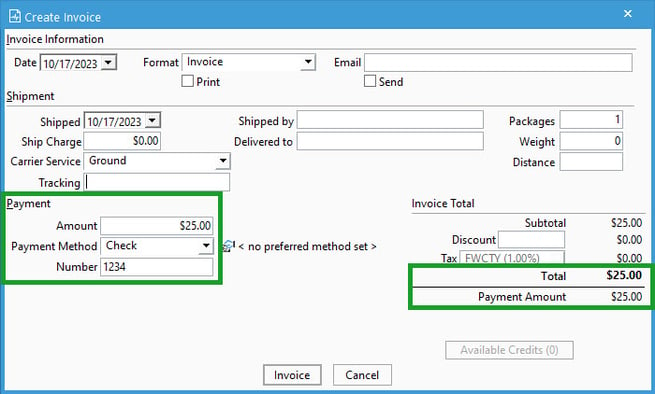 Customer Deposit Initial Invoice with Payment