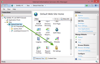 Default service. IIS iptables настройка. Configure SSL. Site setting. Опция обязательного использования SSL (require SSL) IIS.