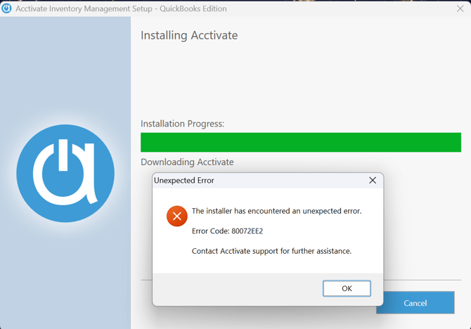 Installer Error 80072EE2