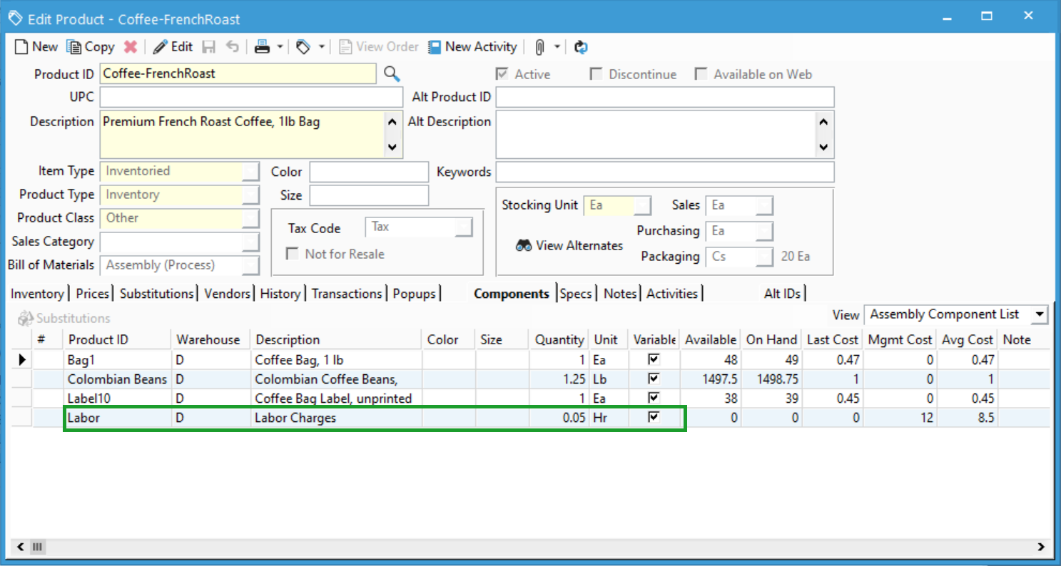 Rolling non-inventoried costs into assembled goods.