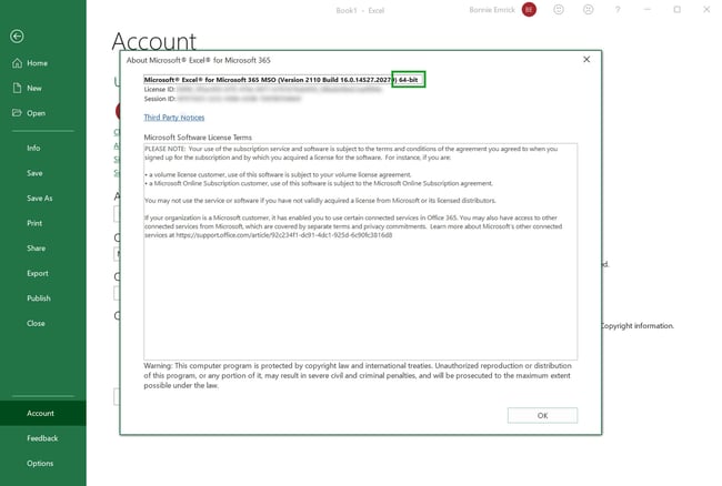 MicrosoftExcelAccount-About-BitVersion