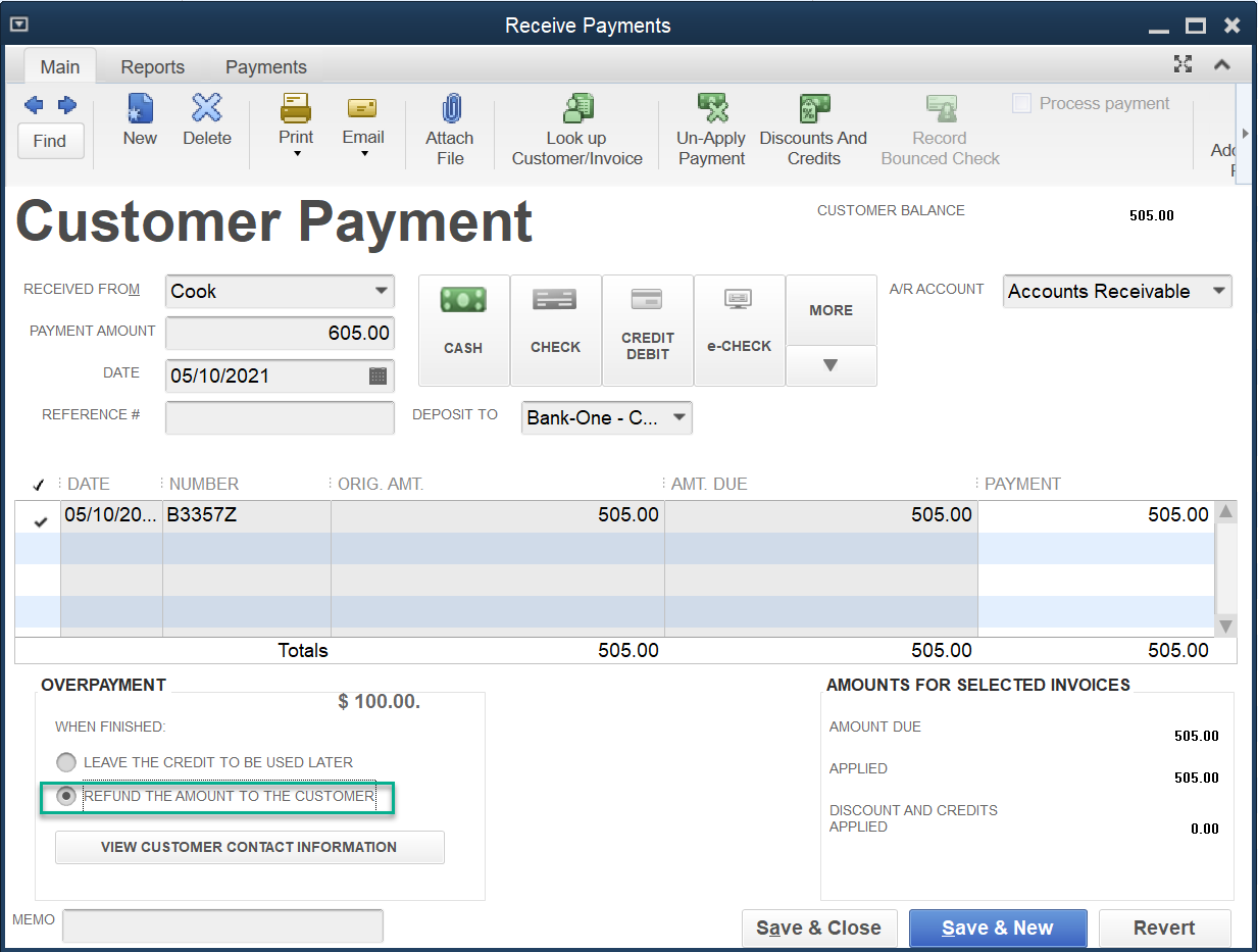 Handling overpayments from customers.