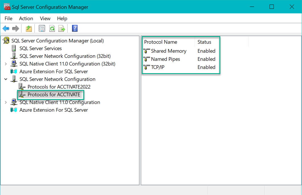 Enabling SQL Server connection Protocols.