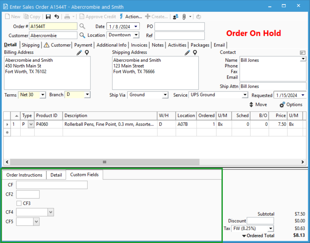 Using Custom Fields Created for Order Details.
