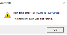 Resolving run-time error "The network path was not found."