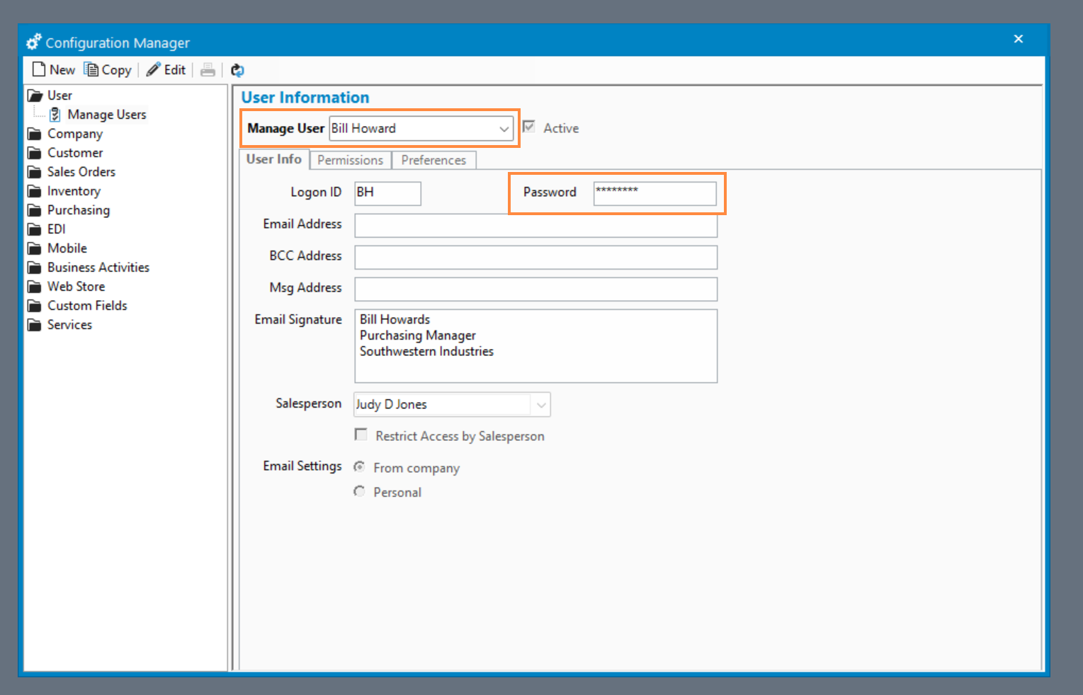Manage Users Configuration Manager