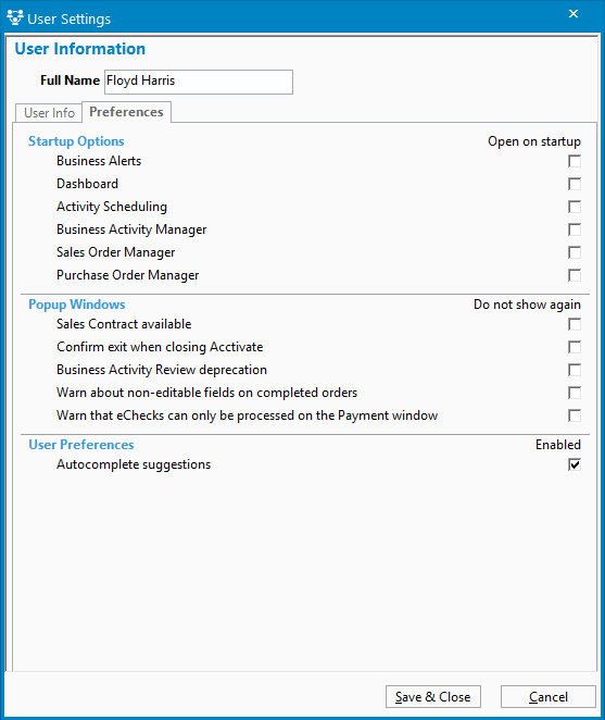 Updating User Info & Preferences