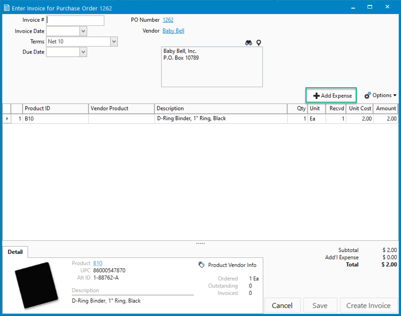 How to add additional expenses on purchase orders