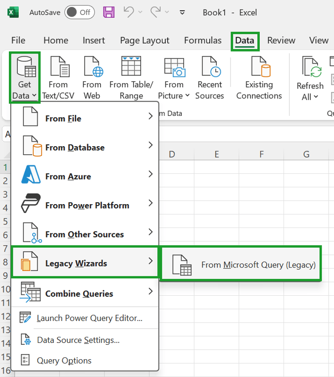 Creating a Microsoft Query from Excel.
